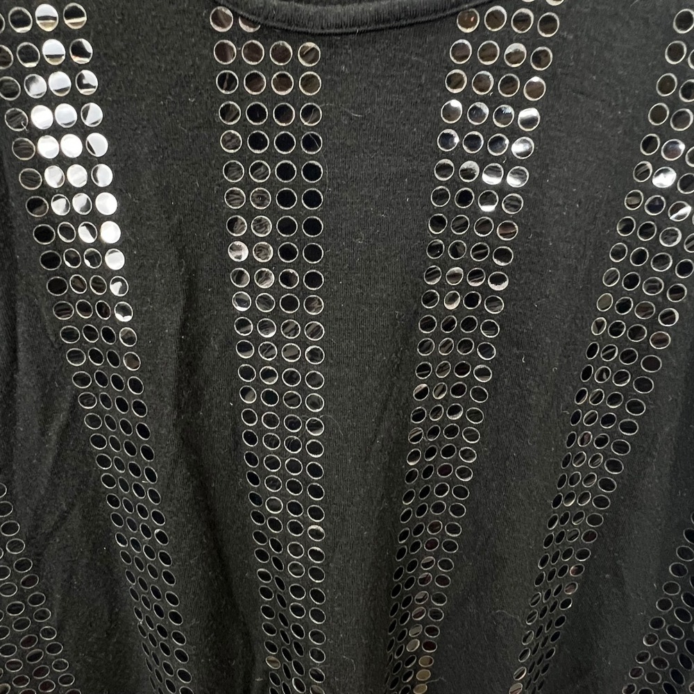 Womens M Black Sequin Striped Tank Top Y2K Indie‎ Sleaze Goth Lite Edgy Glam - Picture 2 of 10
